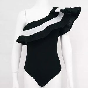 [NEW] BLACK ONE SHOULDER RUFFLE ONE-PIECE SWIMSUIT